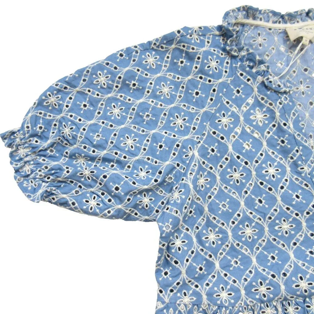 NWT Sezane Mayla in Blue Ecru Embroidered Eyelet Maxi Dress 38 / US 6 - Picture 5 of 9